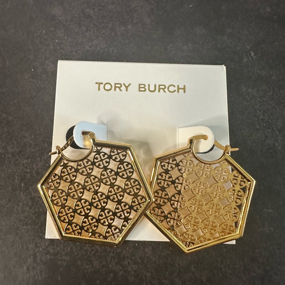 Tory Burch Gold Hexagon Patterned Earrings